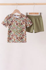 Camouflage Jack-O-Lantern Applique Shorts Set