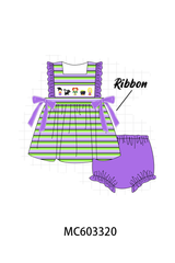 Purple witch embroidery stripe ruffle bloomer set
