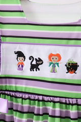 Purple witch embroidery stripe ruffle shorts set
