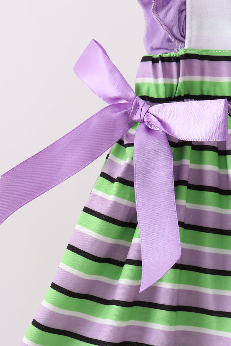 Purple witch embroidery stripe ruffle shorts set