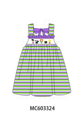 Purple witch embroidery bow stripe dress