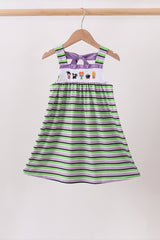 Purple witch embroidery bow stripe dress