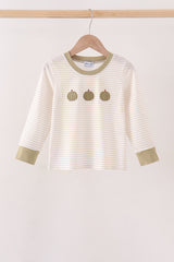 Khaki Pumpkin Embroidery Stripe Top