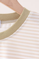 Khaki Pumpkin Embroidery Stripe Top
