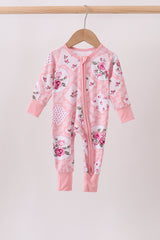 Pink Floral Bamboo Zipper Romper