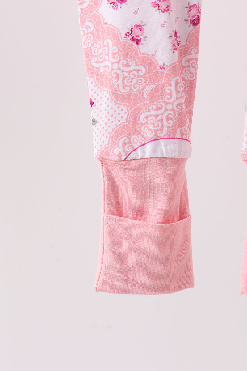 Pink Floral Bamboo Zipper Romper