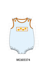 Blue Gingham Candy Corn Embroidery Bubble