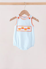 Blue Gingham Candy Corn Embroidery Bubble