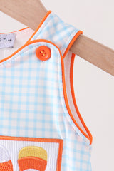 Blue Gingham Candy Corn Embroidery Bubble