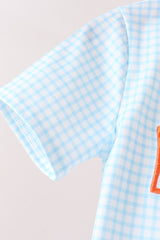 Blue Gingham Candy Corn Embroidery Shorts Set