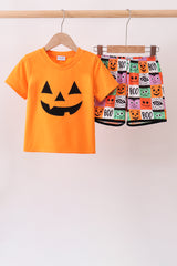 Orange Jack-O-Lantern  Applique Shorts Set