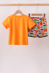 Orange Jack-O-Lantern  Applique Shorts Set
