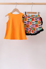Orange Jack-O-Lantern  Applique Ruffle Shorts Set