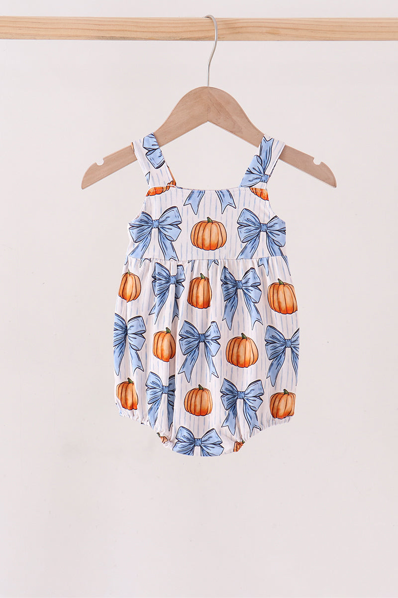 Blue Pumpkin Bow Bamboo Bubble