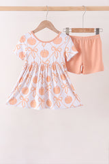 Coral Pumpkin Bow Bamboo Set