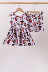 Purple witch bamboo checkered shorts set
