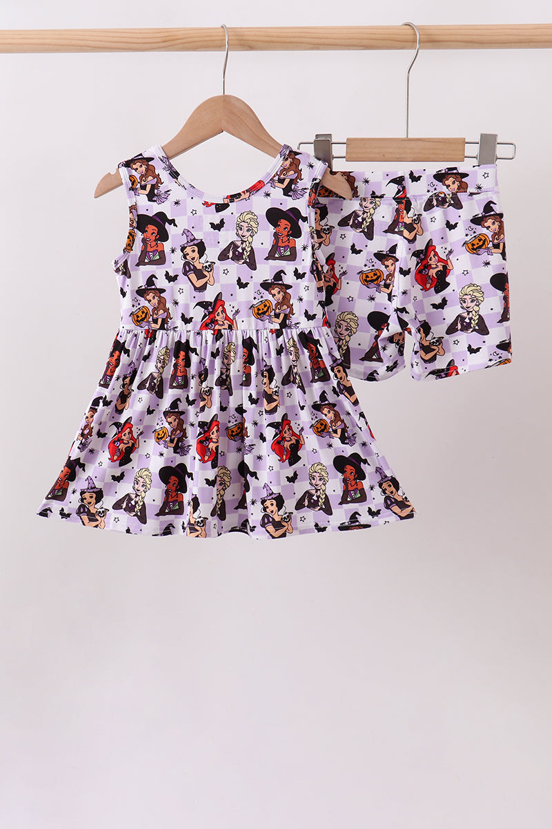 Purple witch bamboo checkered shorts set