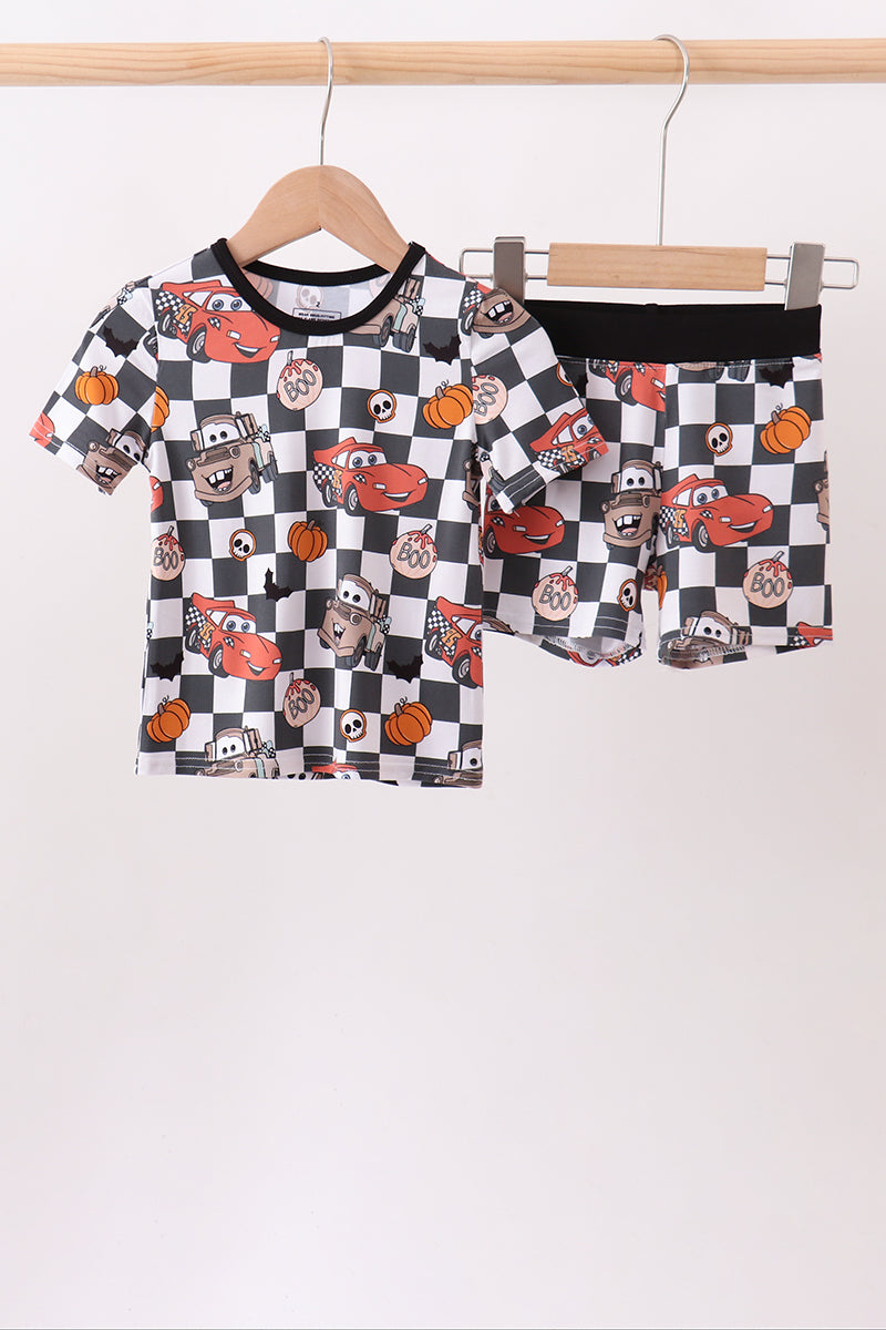 Checkered racing bamboo shorts set