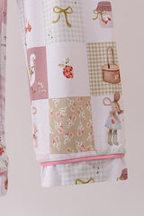 Pink Goose Bow Checkered Bamboo Pajama Set