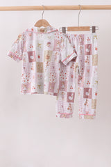 Pink Goose Bow Checkered Bamboo Pajama Set