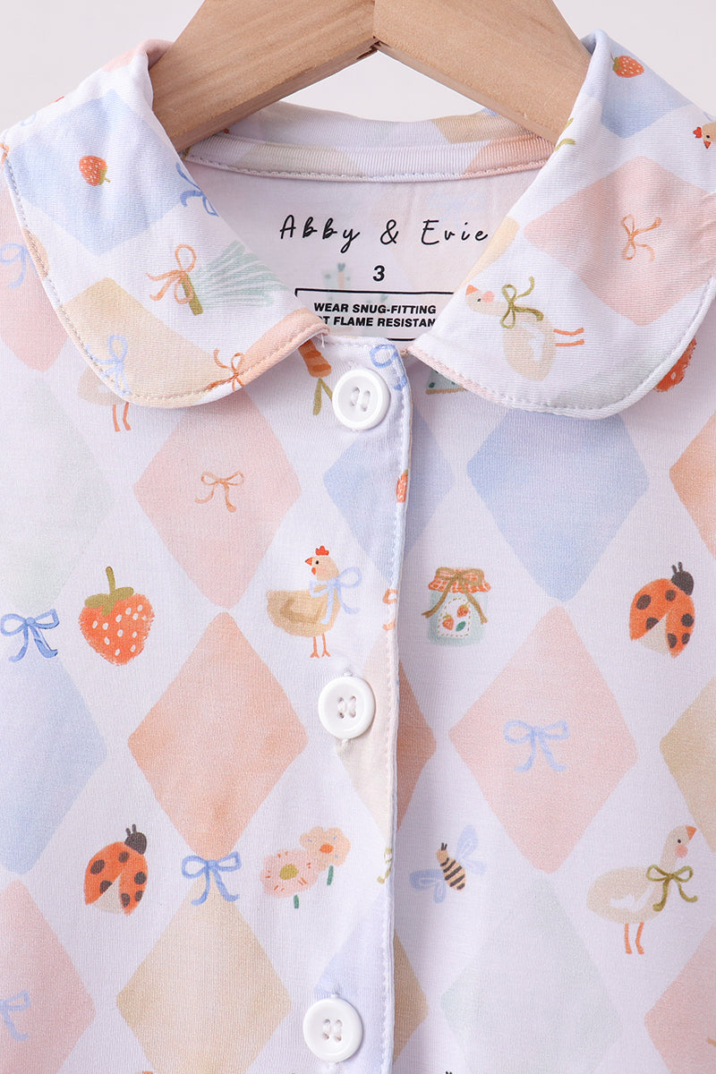 Blue Chicken Bow Bamboo Pajama Pants Set