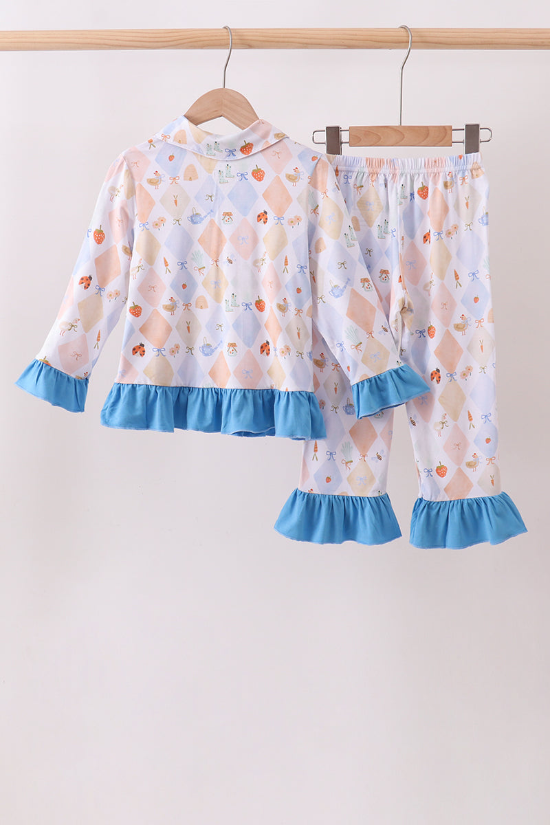 Blue Chicken Bow Bamboo Pajama Pants Set