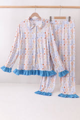 Blue Chicken Bow Bamboo Mom Pajama Pants Set