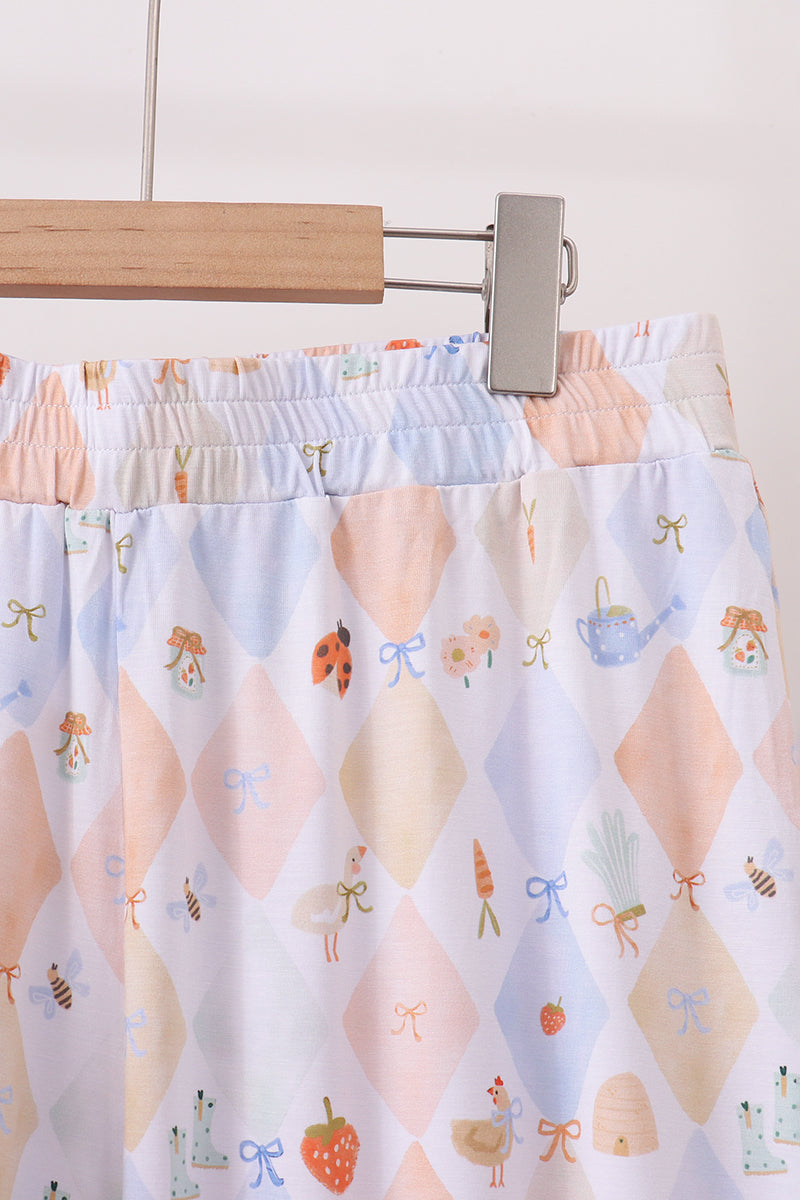 Blue Chicken Bow Bamboo Mom Pajama Pants Set