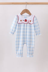 Blue Farm Embroidery Gingham Romper