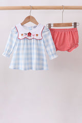 Blue Farm Embroidery Gingham Bloomer Set