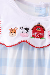 Blue Farm Embroidery Gingham Bloomer Set