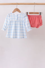 Blue Farm Embroidery Gingham Bloomer Set