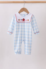 Blue Farm Embroidery Gingham Romper