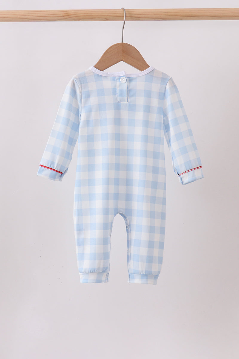 Blue Farm Embroidery Gingham Romper
