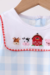 Blue Farm Embroidery Gingham Romper