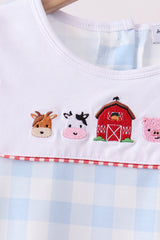 Blue Farm Embroidery Gingham Pants Set