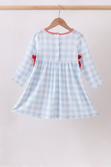 Blue Farm Embroidery Ruffle Gingham Dress