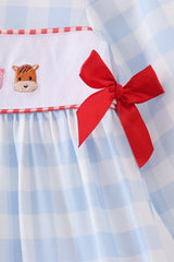 Blue Farm Embroidery Ruffle Gingham Dress