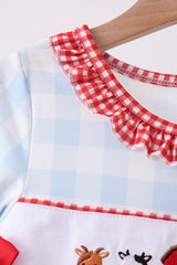Blue Farm Embroidery Ruffle Gingham Dress
