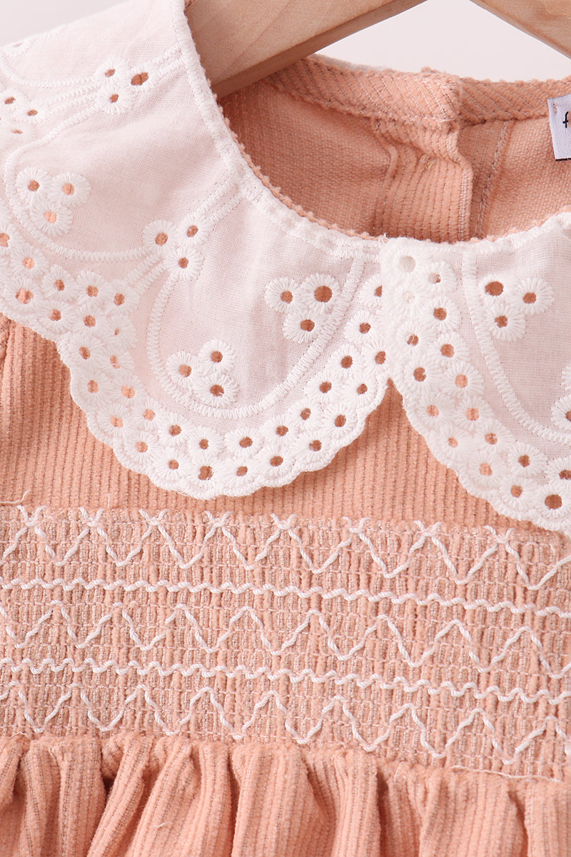 Coral Corduroy Smocked Bloomer Set