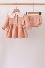 Coral Corduroy Smocked Bloomer Set