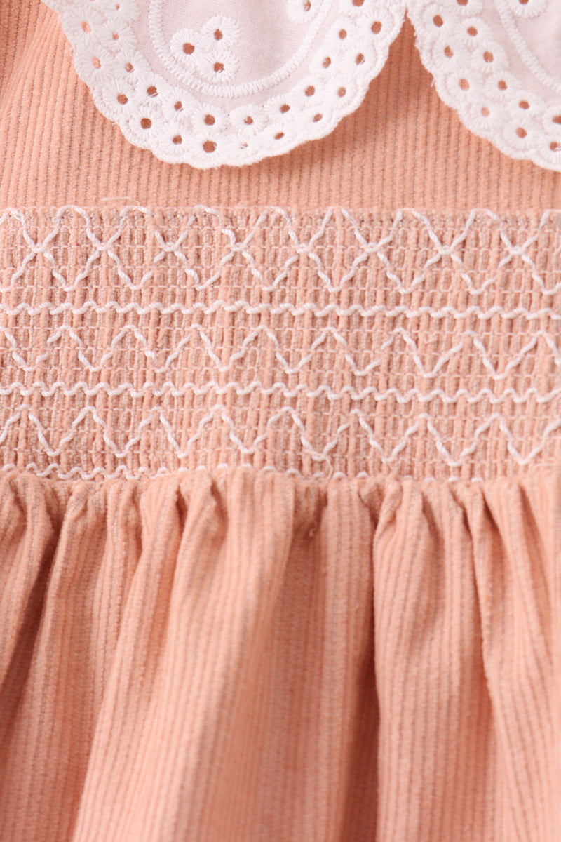 Coral Corduroy Smocked Ruffle Pants Set