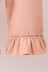 Coral Corduroy Smocked Ruffle Pants Set