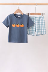 Dusty blue Pumpkin Applique Shorts Set