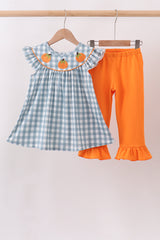 Orange Pumpkin Applique Ruffle Pants Set