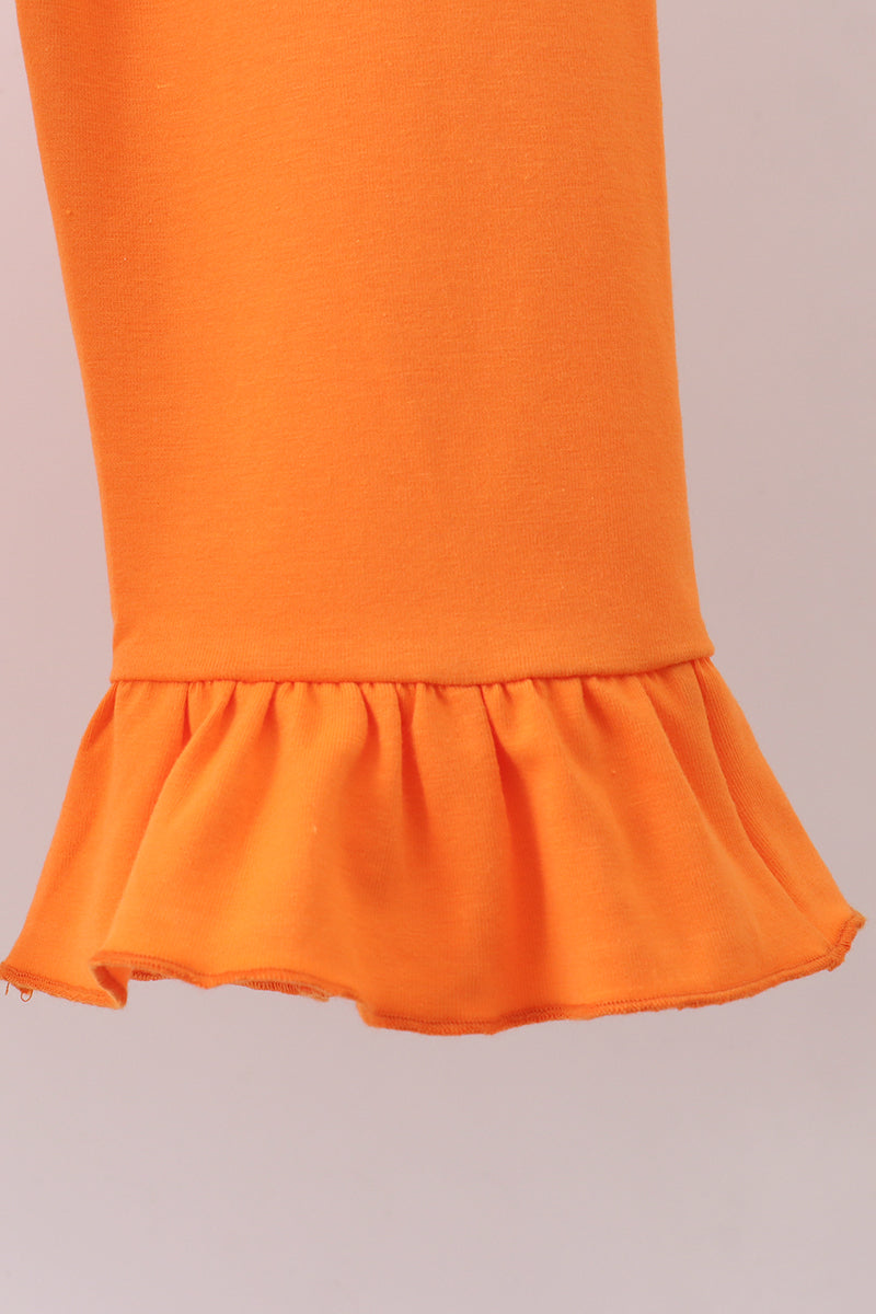 Orange Pumpkin Applique Ruffle Pants Set