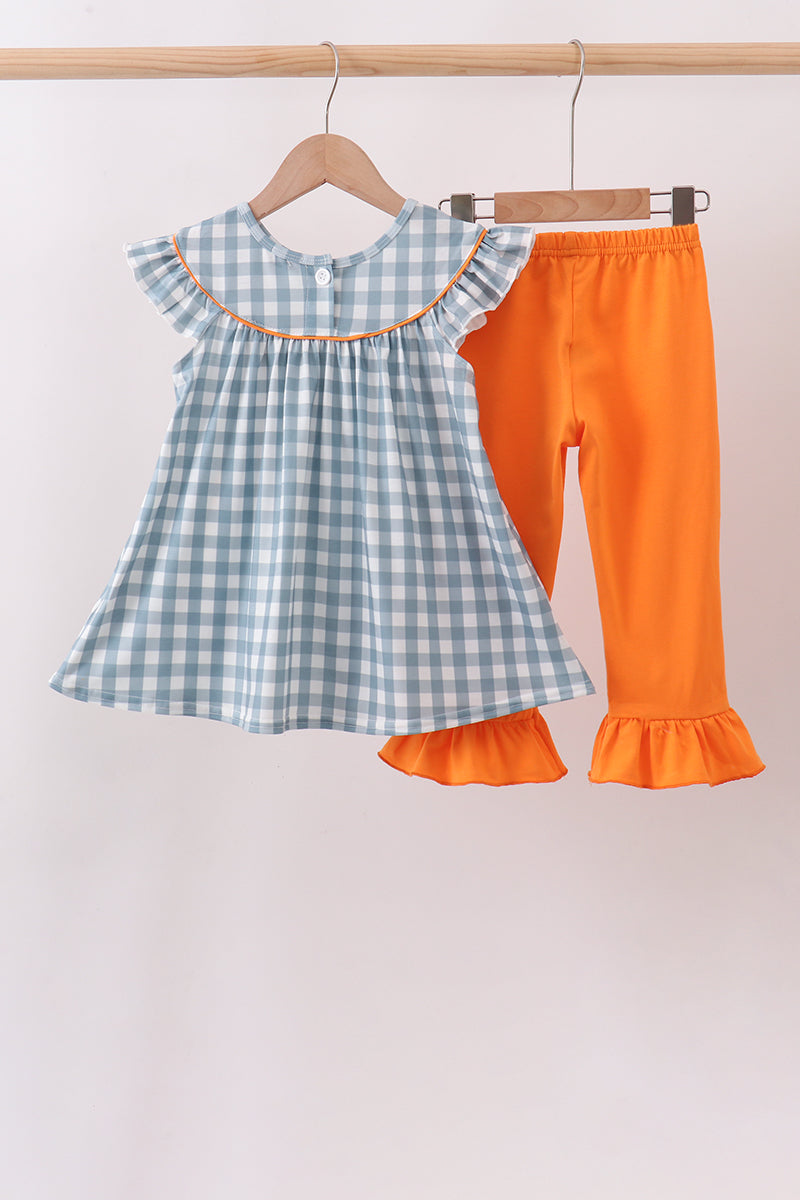 Orange Pumpkin Applique Ruffle Pants Set