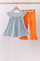 Orange Pumpkin Applique Ruffle Pants Set