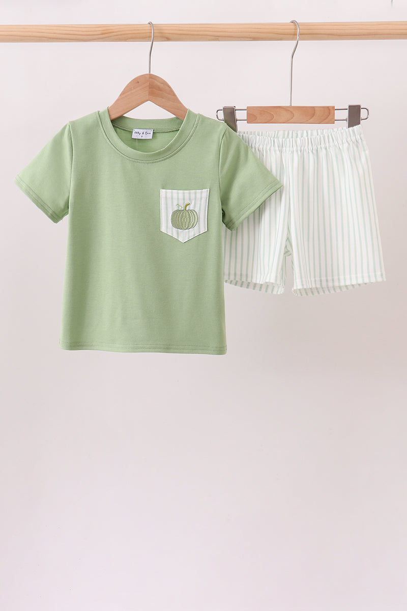 Sage Pumpkin Embroidery Pants Set