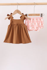 Brown Pumpkin Smocked Lace Bloomer Set